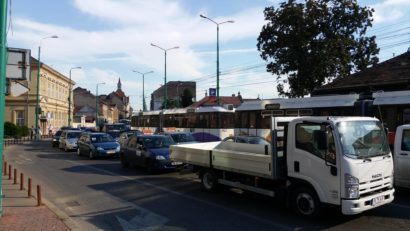 Tramvaie blocate în Piaţa Traian din Timişoara