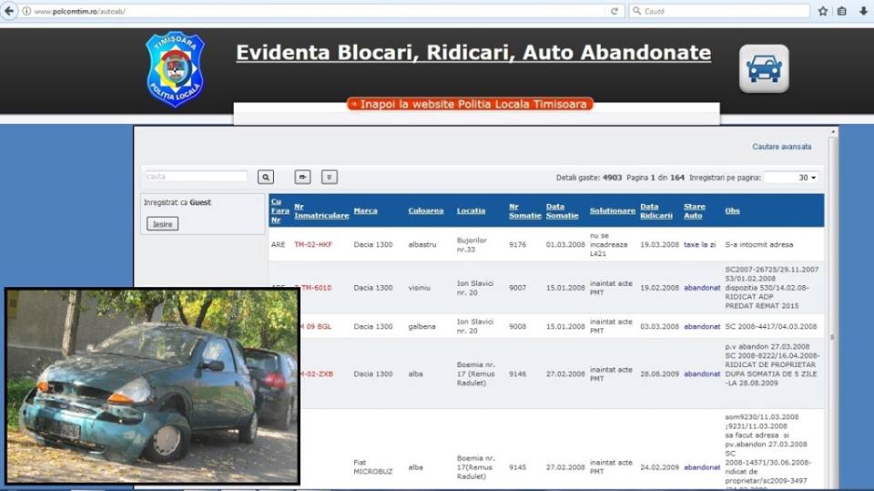 Timişorenii pot reclama maşinile abandonate pe un nou site