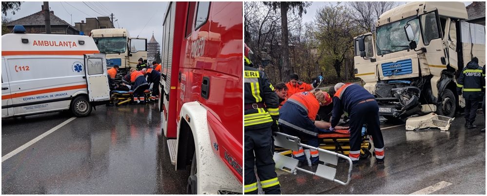 Accident între două camioane și un microbuz pe DN 7 în Hunedoara