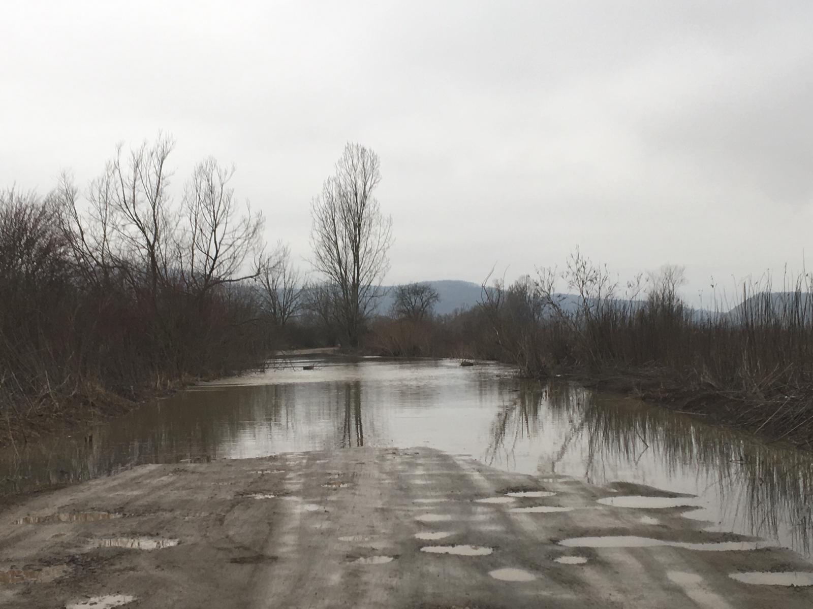 Drum județean închis din cauza apelor în Arad. Zeci de hectare inundate