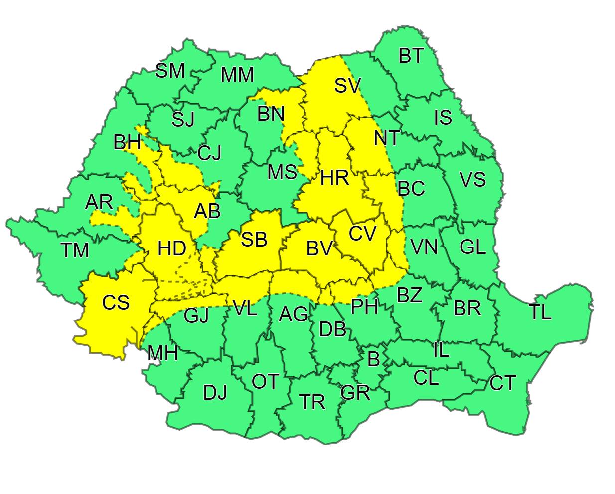 Cod galben de ninsori în vestul țării; vreme rea în majoritatea regiunilor