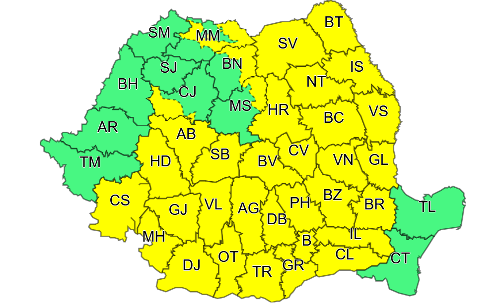 Cod galben de ploi și vijelii în vestul țării