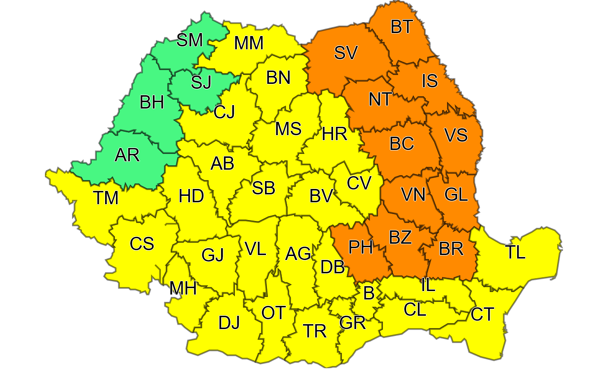 Cod galben de ploi abundente în vestul țării