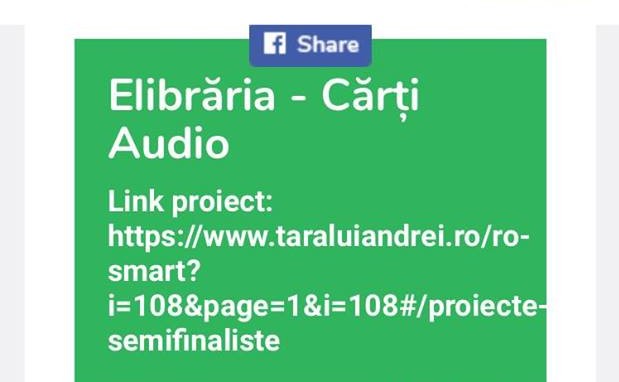 Susțineți ”eLibrăria – Cărți audio”, un proiect local semi-finalist în competiția națională RoSmart, Țara lui Andrei!