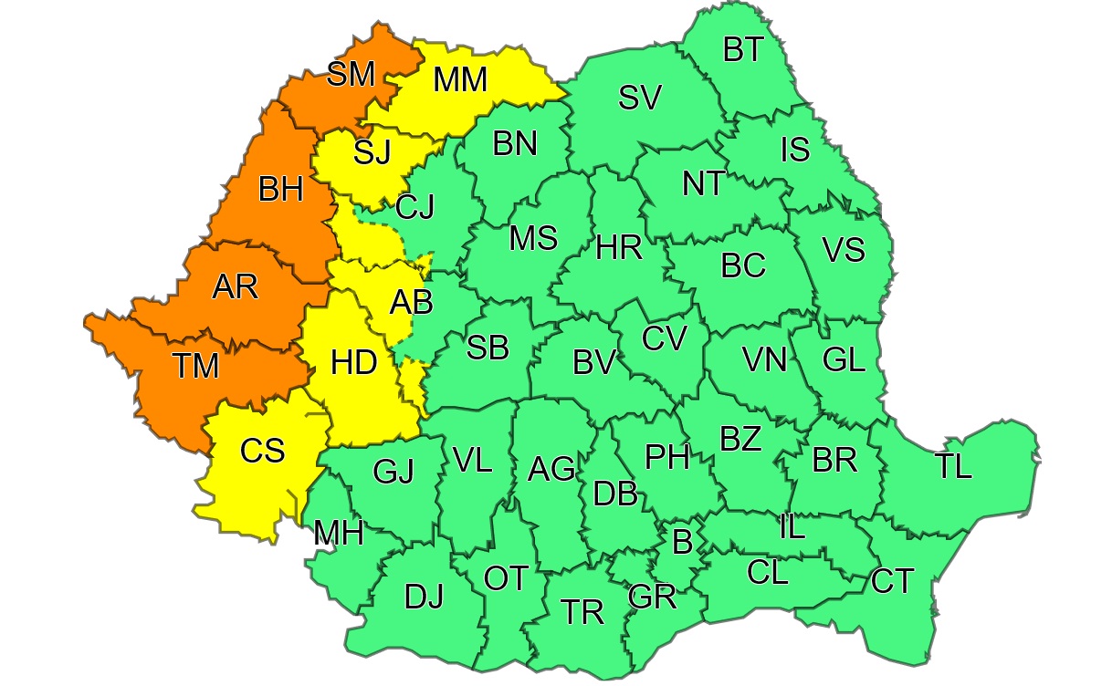 Cod portocaliu de vânt puternic în vestul țării