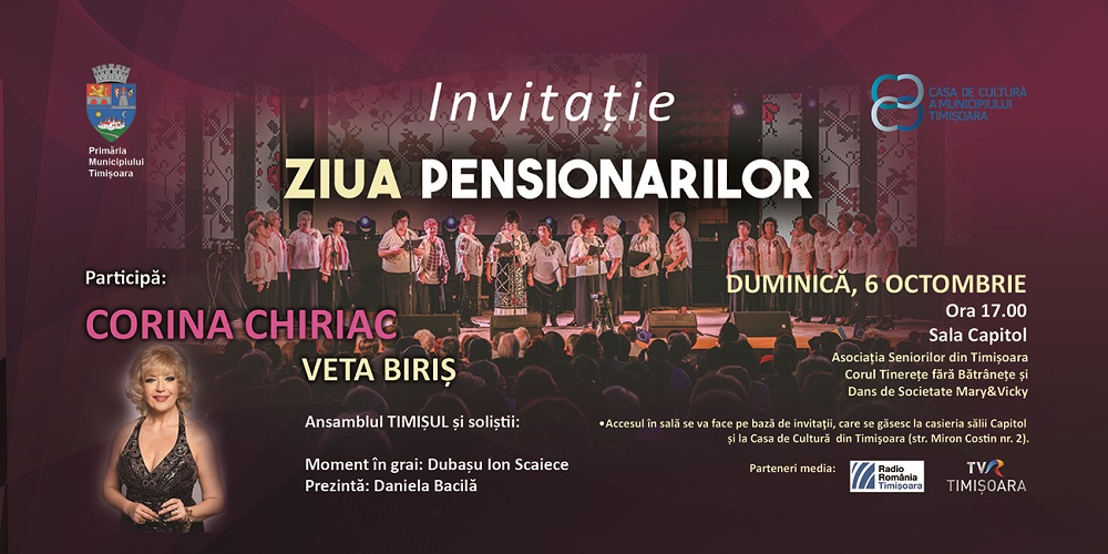 Ziua Pensionarilor sărbătorită la Timișoara cu muzică și dans. Corina Chiriac și Veta Biriș invitate de onoare