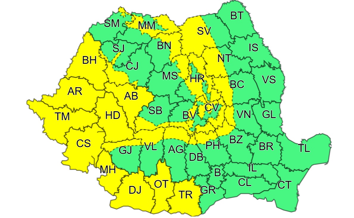 Cod galben de vânt puternic în vestul țării. Viscol în zona montană