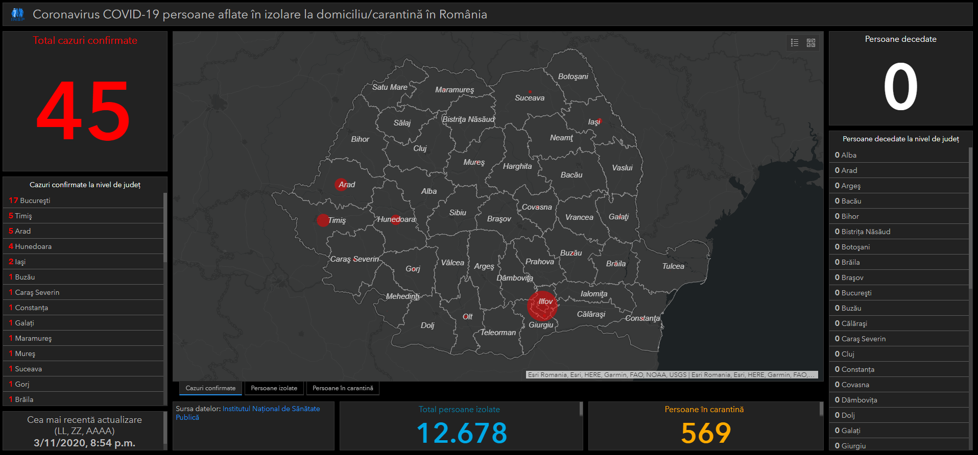 Harta cazurilor de coronavirus pe județe