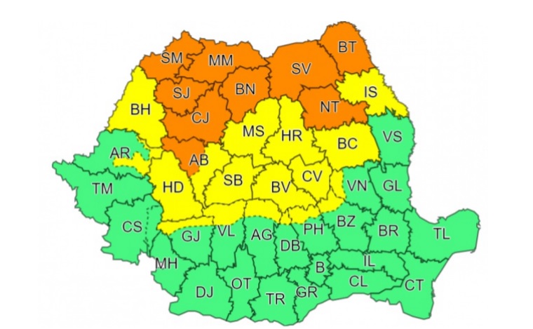 Cod galben de ploi torențiale și vijelii. Disconfort termic în zona de câmpie