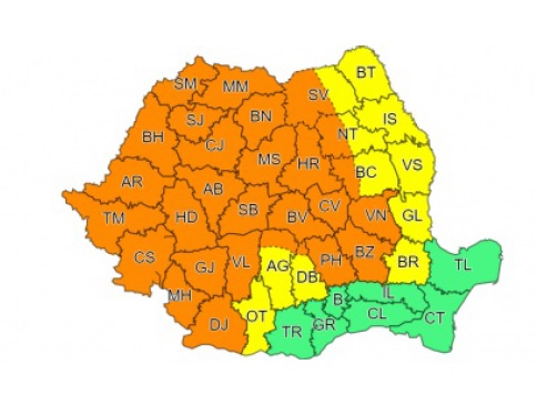 Cod portocaliu de ploi în vestul țării