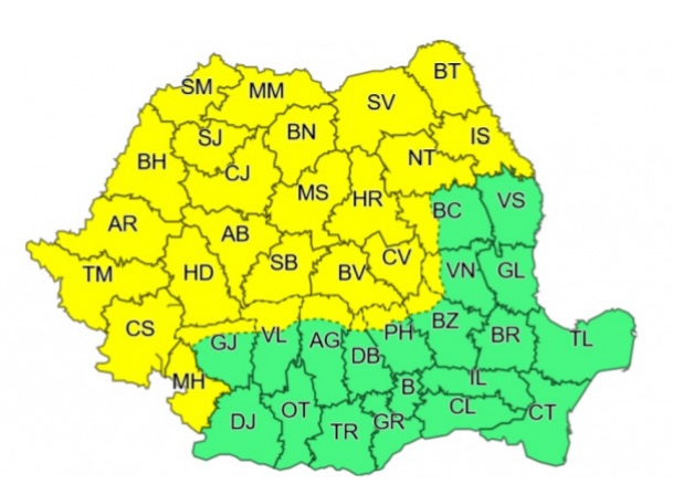 Avertizări meteo de ploi torențiale și vânt puternic în vestul țării