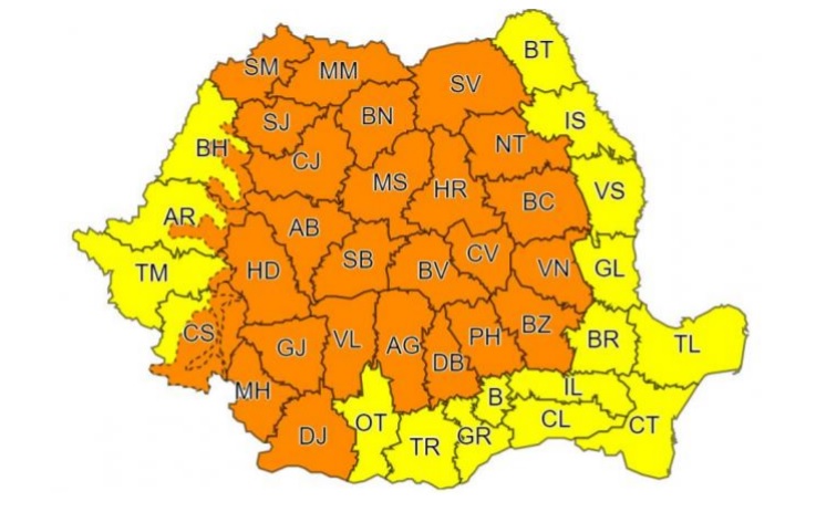 Avertizare meteo de furtuni în mai multe județe din țară