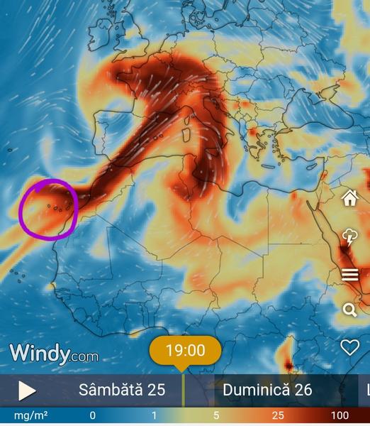 Norul de poluanți generat de erupția vulcanului din La Palma intră azi prin vestul României