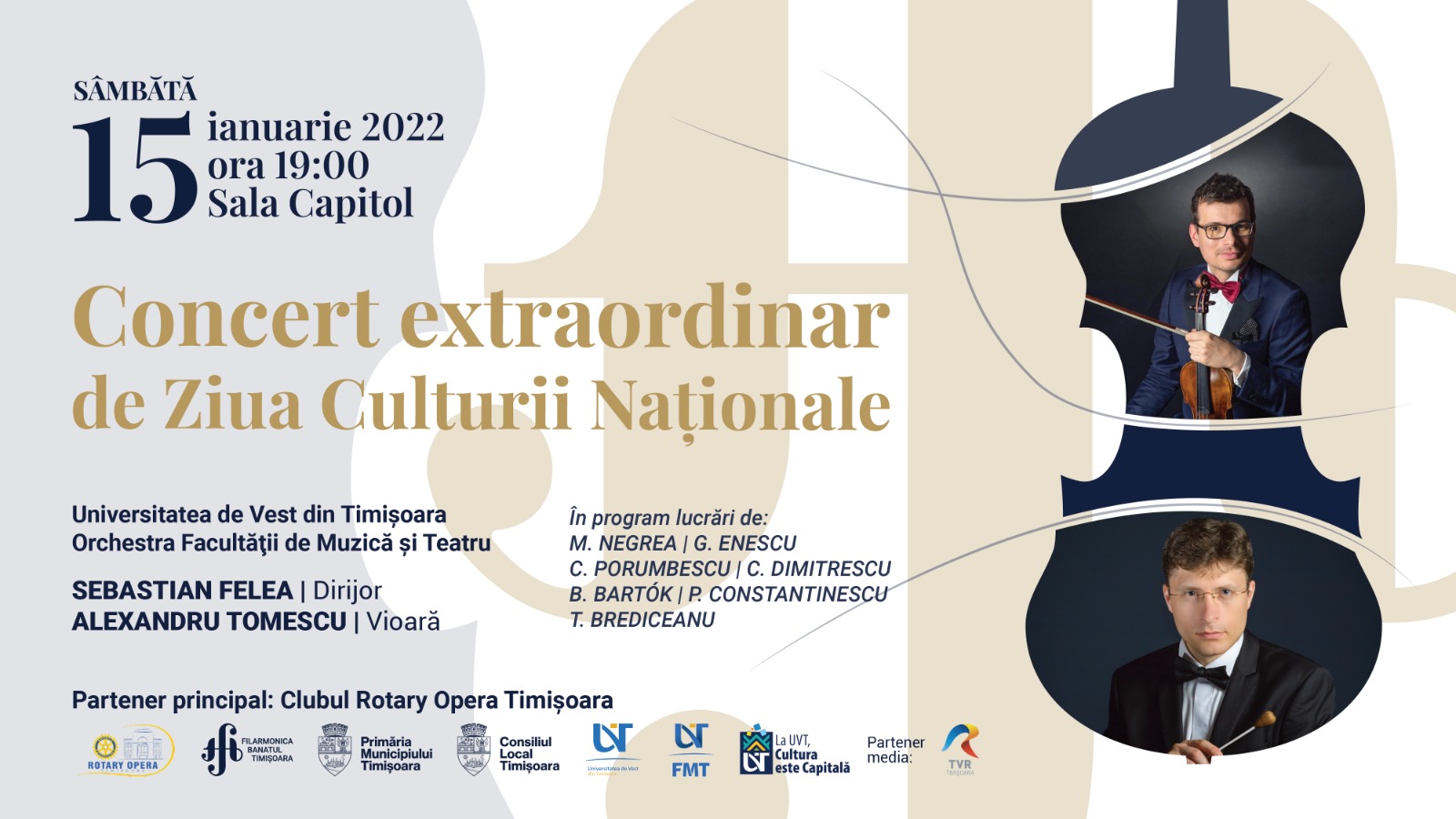 Concert extraordinar susținut de Alexandru Tomescu și Orchestra UVT, de Ziua Culturii Naționale la Timișoara