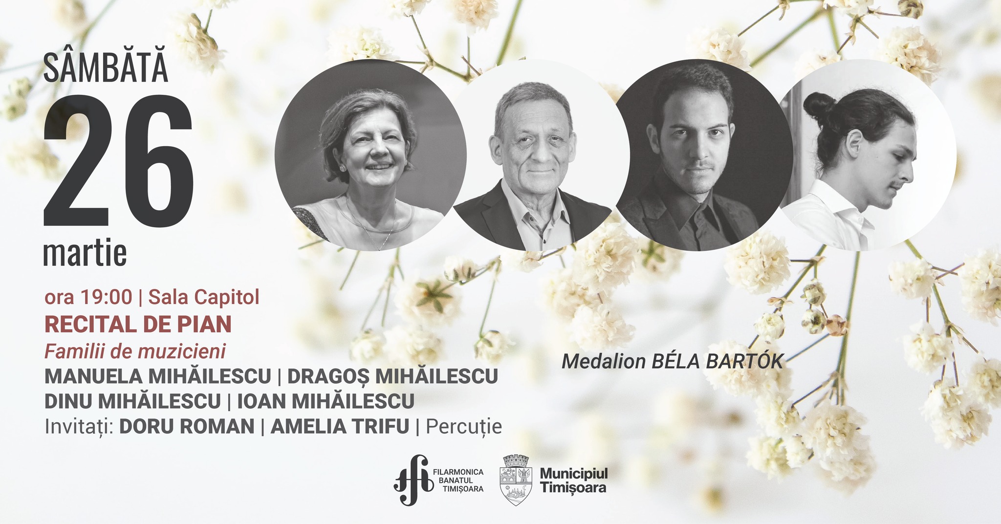 „Medalion Béla Bartók” pe claviatură, cu patru pianişti din familia Mihăilescu (Manuela Iana, Dragoş, Dinu şi Ioan)