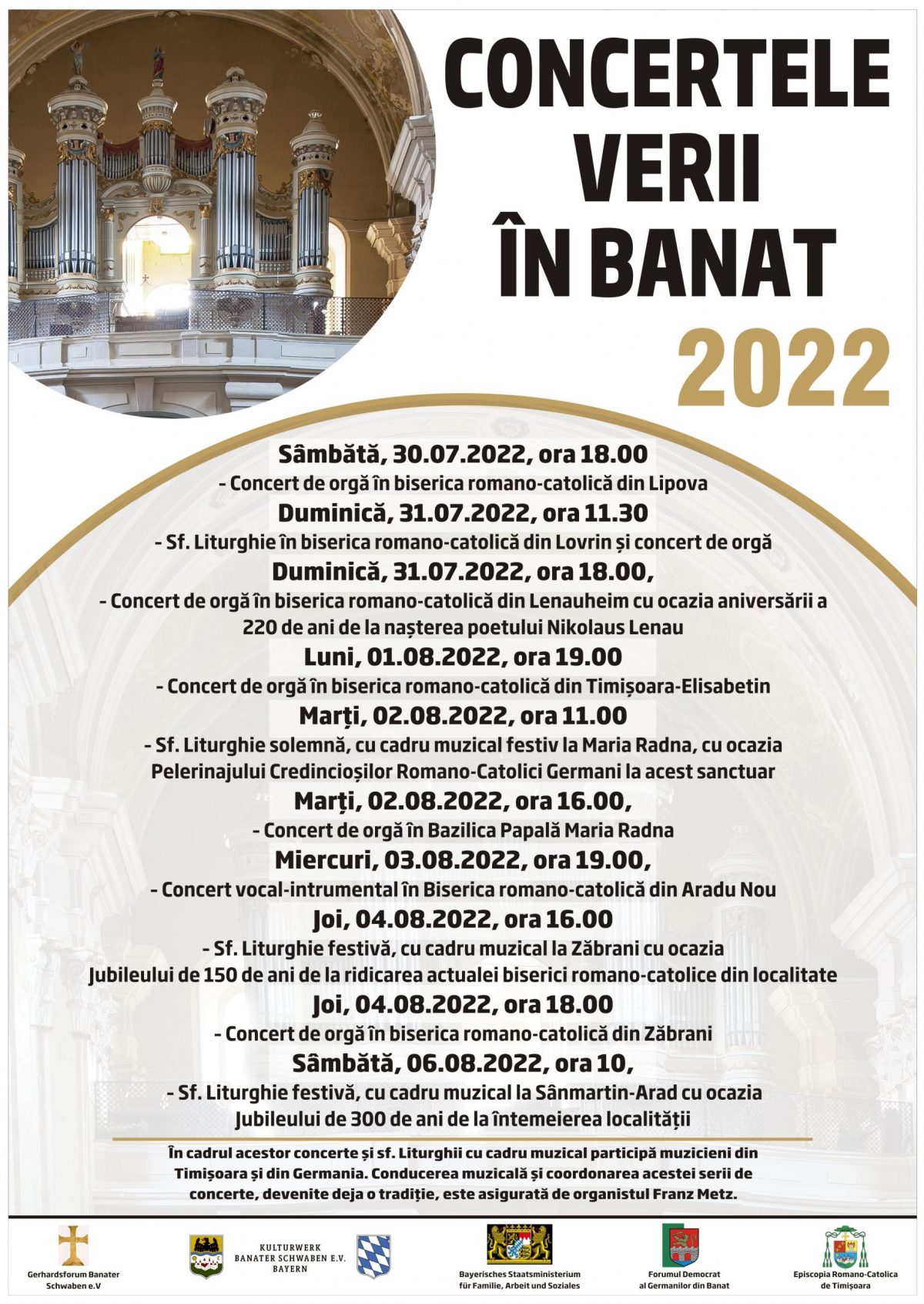 “CONCERTELE VERII ÎN BANAT” (“BANATER SOMMERKONZERTE”), o nouă ediție, în lăcașe sfinte din Banat