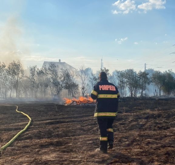 Incendiu de vegetație uscată scăpat de sub control în Arad