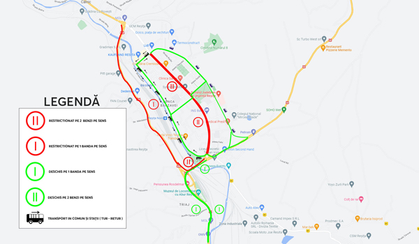 Trafic pe o singură bandă între Piața Republicii și Pasajul Nera din Reșița