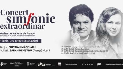 Violonista SARAH NEMȚANU (Franța), solista din această seară, alături de Orchestre National de France, sub bagheta maestrului Cristian Măcelaru, la Filarmonica „Banatul” din Timișoara