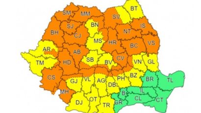 Avertizări meteo de averse și vijelii în vestul țării